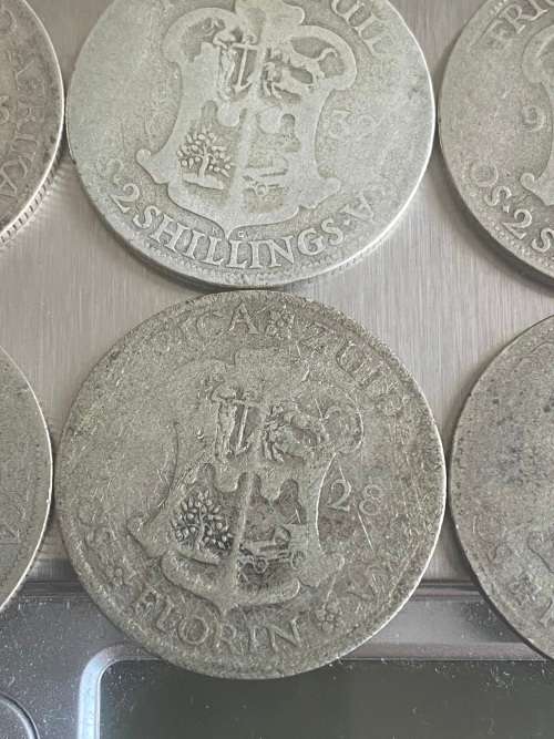 Lot of 12 x Florin and 2 Shillings 80% Silver Coins